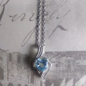 .925 Sterling Silver Aquamarine Heart 💙 Pendant & 18" Sterling Cable Chain